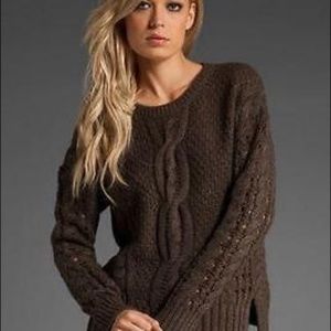Vince Brown Cable Knit Chunky Yak Wool Sweater
